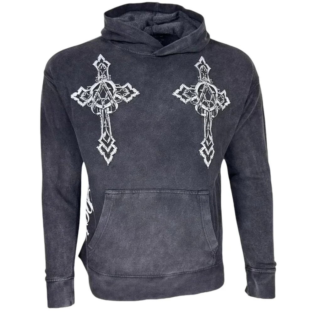 Archaic By Affliction Unisex Oversized Boxy Pullover Hoodie Stone Ranger